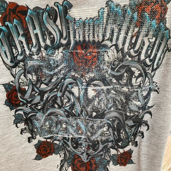 Crash and Burn Embellished Rose Shirt S - Picture 2 of 5